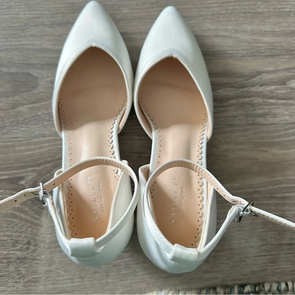 Bridal White Satin Ankle Strap Heels - Picture 11 of 13